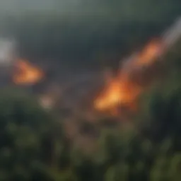 Aerial view of a forest with firebreaks strategically placed