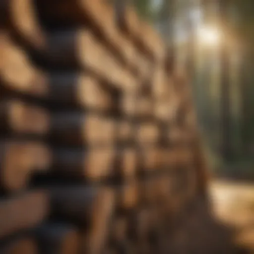 A stack of freshly cut lumber resting in a sunlit outdoor setting, highlighting the importance of natural air circulation.