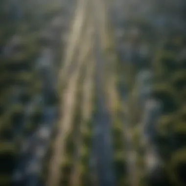 Aerial view of urban pollution and green spaces