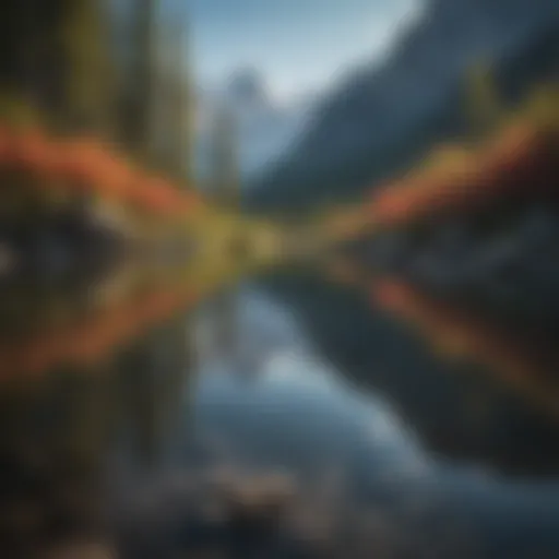 A serene alpine pool reflecting the sky and mountains around it