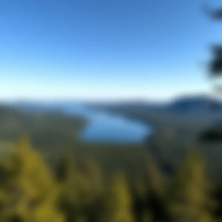 Breathtaking vista overlooking a tranquil lake framed by rugged hills under a clear blue sky