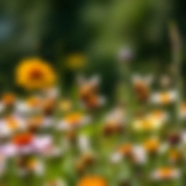 Diverse Pollinators in a Meadow A diverse group of bees pollinating various flowers in a meadow
