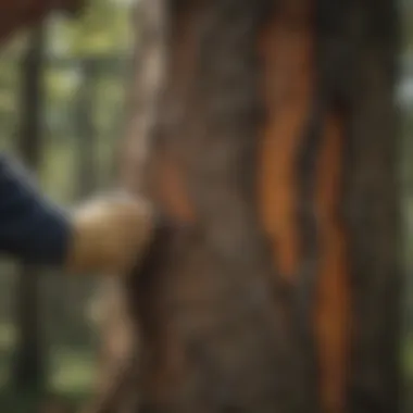 Demonstration of applying paint on a tree trunk