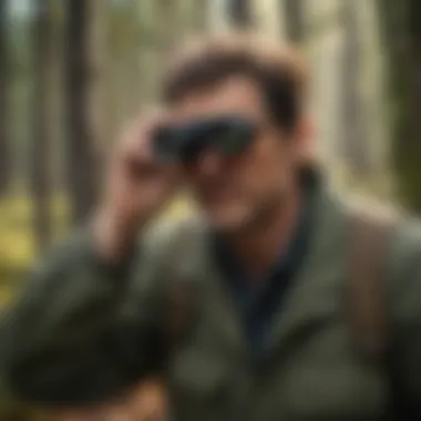 Engaging with Wildlife: The Joy of Birdwatching An enthusiastic birdwatcher using binoculars to spot birds