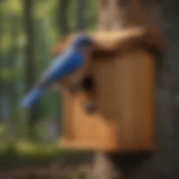 A beautifully crafted bluebird box made from natural wood