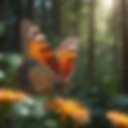 A vibrant butterfly resting on a flower in a natural habitat