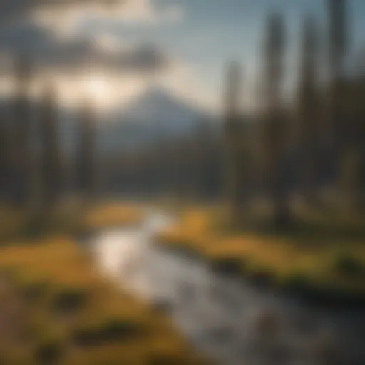 Scenic view of Yellowstone National Park with mountains and pine trees