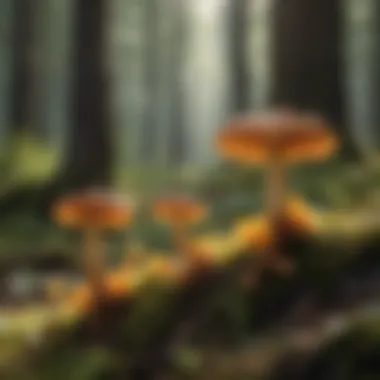 Close-up of healthy chanterelle mushrooms in a forest setting