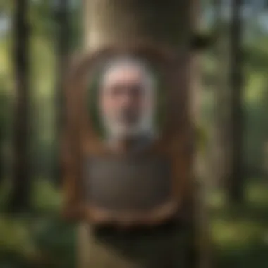 Close-up of a plaque commemorating a loved one in a grove.