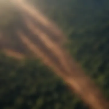 An aerial view of deforestation showcasing its impact on the environment