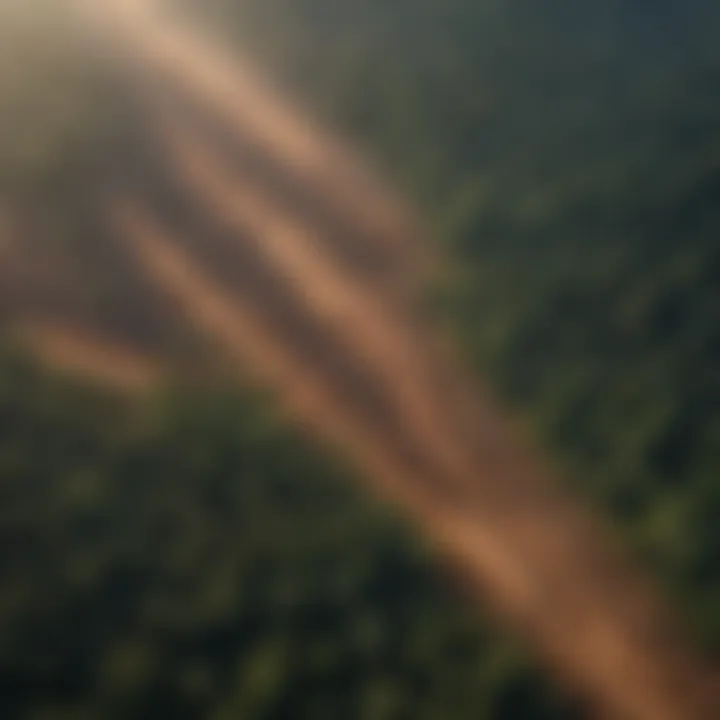 An aerial view of deforestation showcasing its impact on the environment