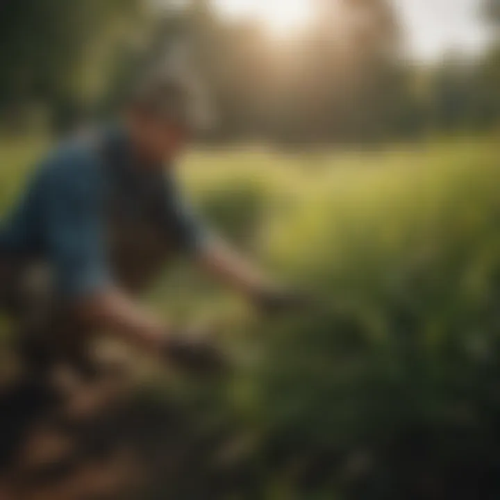 Manual removal of Johnson grass from crops
