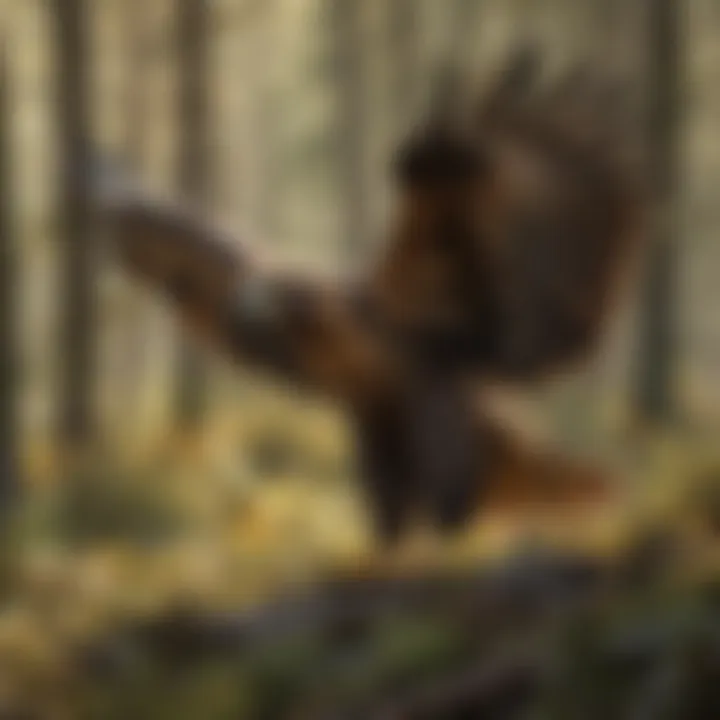 Golden eagle hunting in a forested area