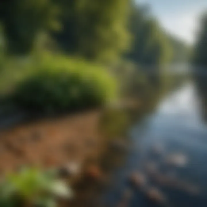 Close-up of diverse flora along the riverbank