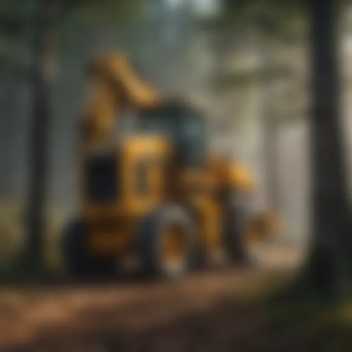 Bulldozer demonstrating tree pushing technique in a forest environment