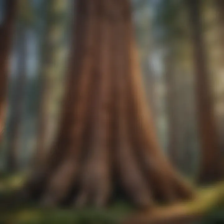 A diverse ecosystem with wildlife surrounding a giant sequoia