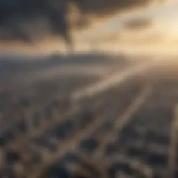 Aerial view of a polluted city skyline with smog
