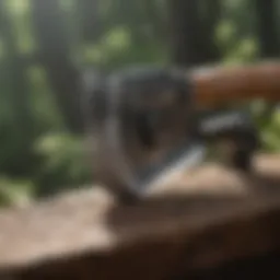 Close-up of a finely crafted ax blade sharpener