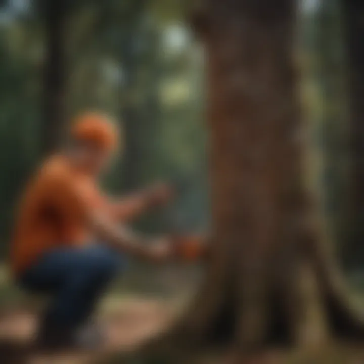 A professional demonstrating proper tree trimming technique