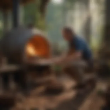 Craftsman Utilizing a Small Kiln A craftsman demonstrating the use of a small kiln in a workshop setting.