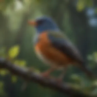 A vibrant songbird perched on a branch, singing melodiously.