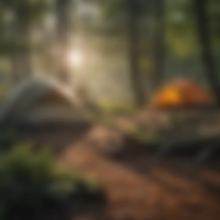 Tent set up in a tranquil Illinois campsite