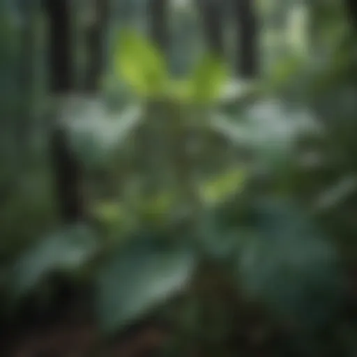 Close-up of belladonna plant leaves showcasing their unique structure