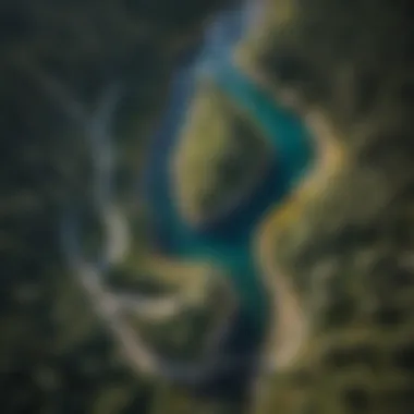 Aerial view of Blue River showcasing its winding path through the landscape