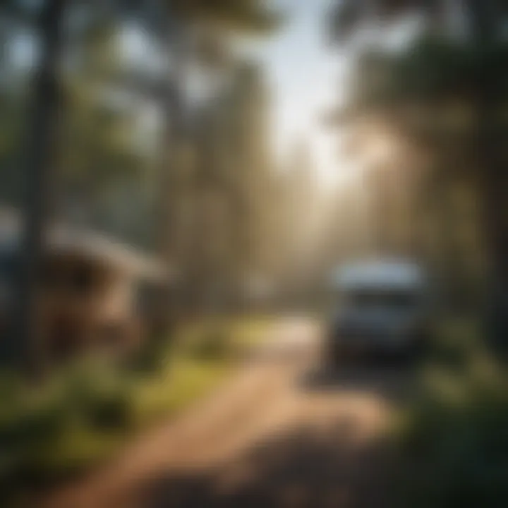 A serene view of Cadillac Campground surrounded by lush greenery