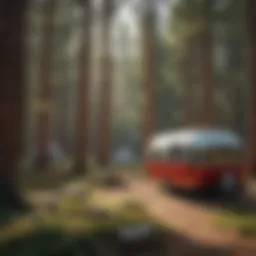 Serene campsite nestled among towering pine trees