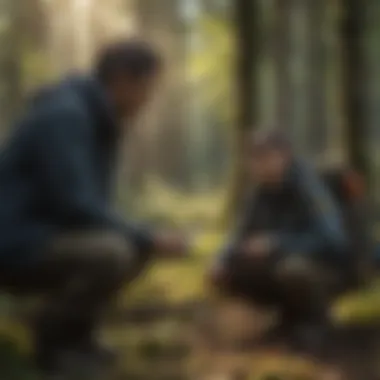 A conservationist examining a healthy woodland area