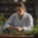 A graduate botanist analyzing plant specimens in a laboratory setting.