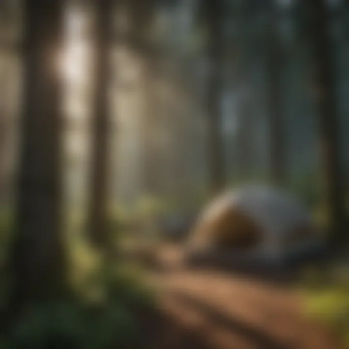 A campsite with a tent set up under tall trees at Clackamas Lake Campground