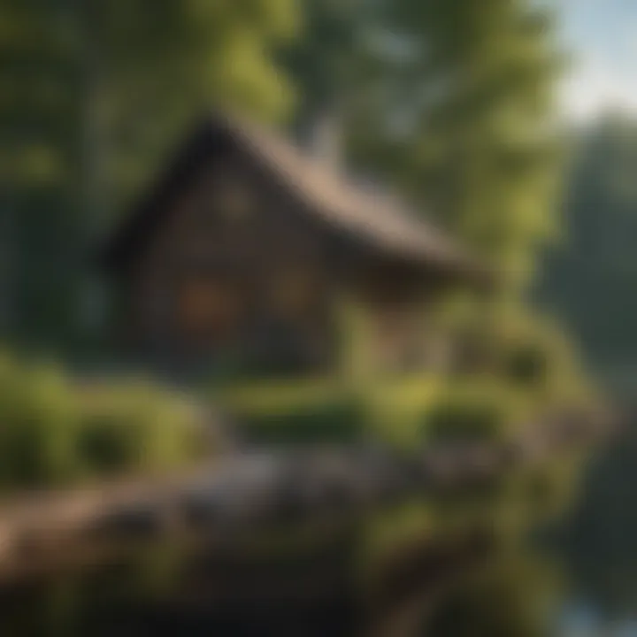 Scenic view of a woodland cottage by the lake