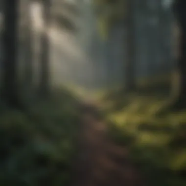 Biodiversity in Dark Forest Areas A dense, shadowy area of a forest showcasing dark sites rich in biodiversity.