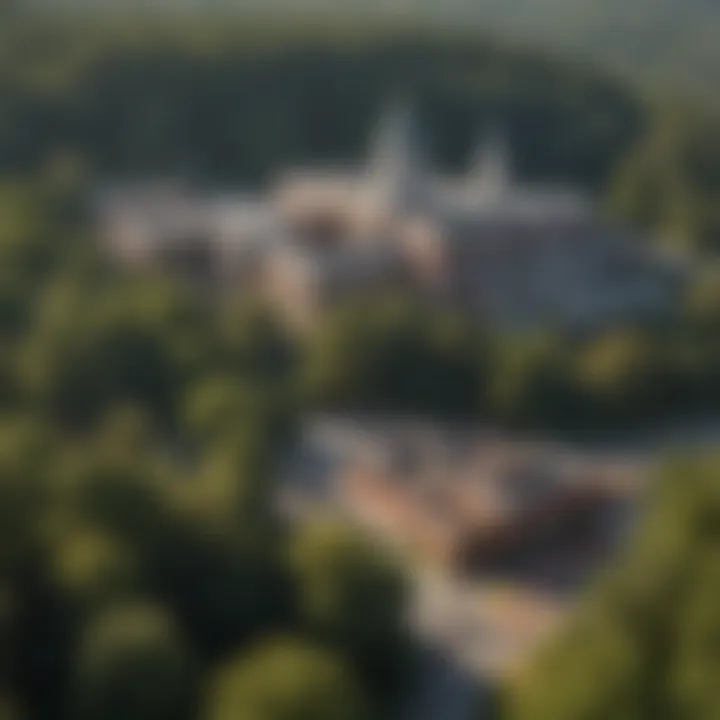 A panoramic view of Quantico, Virginia, showcasing its federal buildings and natural surroundings.