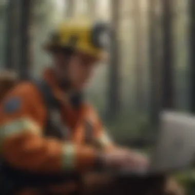 Analyzing Firefighter Job Listings Firefighter reviewing job listings on a laptop