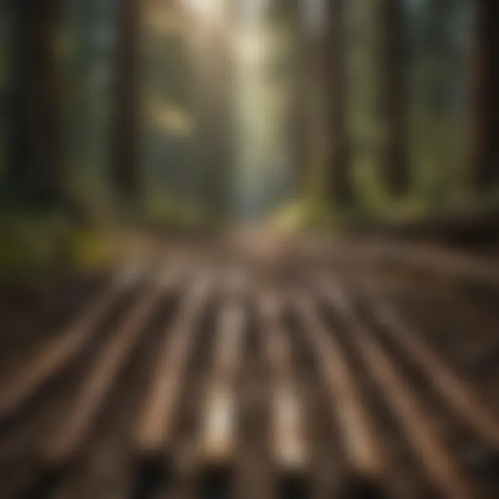 Historical wooden forks displayed against a backdrop of Boise's forest.
