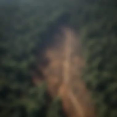 Deforestation and Its Relation to Climate Change Aerial view of deforested land highlighting the impact of forestry on climate change
