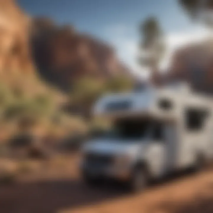 A well-equipped camper vehicle parked at a boondocking site