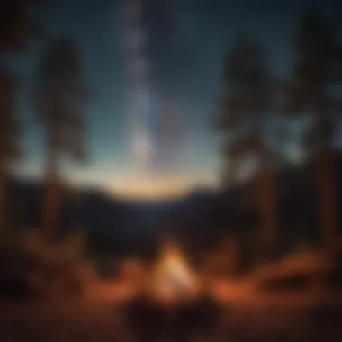 A campfire setup under a starry sky near the Grand Canyon