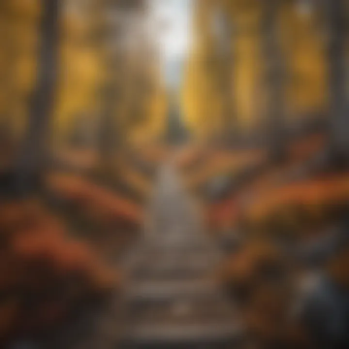 Hiking trail leading through vibrant autumn foliage