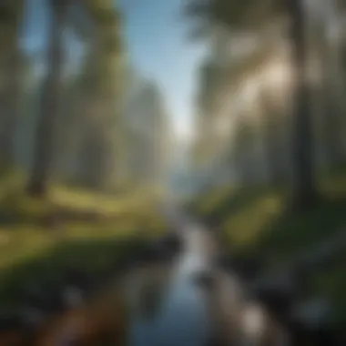 Panoramic Landscape of Headwaters Forest A panoramic landscape view capturing the vastness of the Headwaters Forest Reserve under a clear blue sky