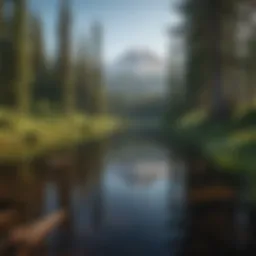 A serene view of Mt. Hood reflected in a tranquil lake surrounded by evergreen trees.