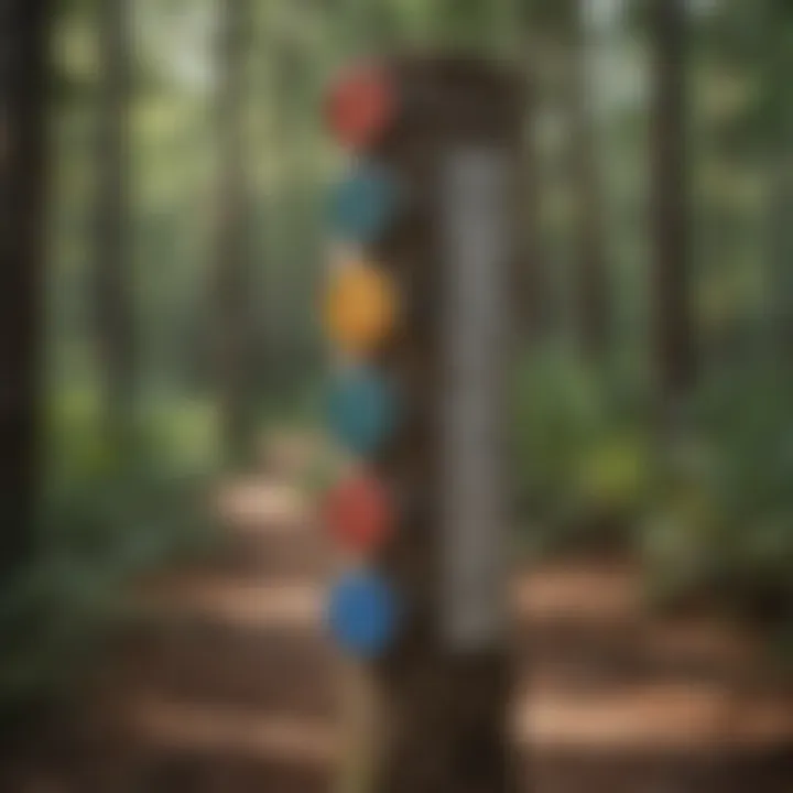 Close-up of trail markers indicating different hiking paths