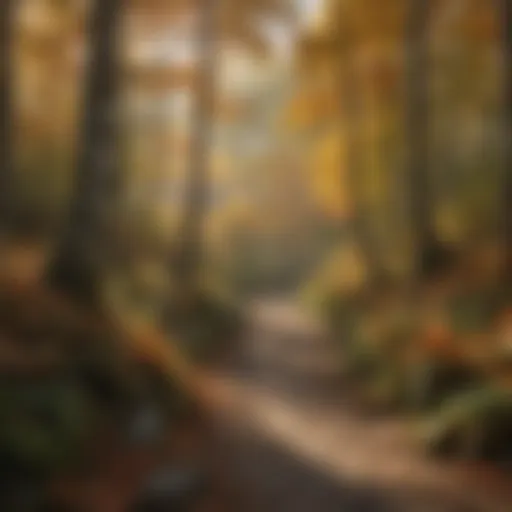 Scenic view of a hiking trail in Manchester, Vermont, surrounded by vibrant fall foliage