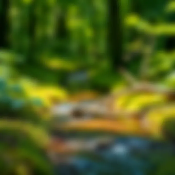 Tranquil Stream in the Forest A peaceful stream flowing through the forest, enhancing the tranquility of the hiking experience