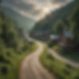 A picturesque view of a Kentucky trail town nestled among mountains