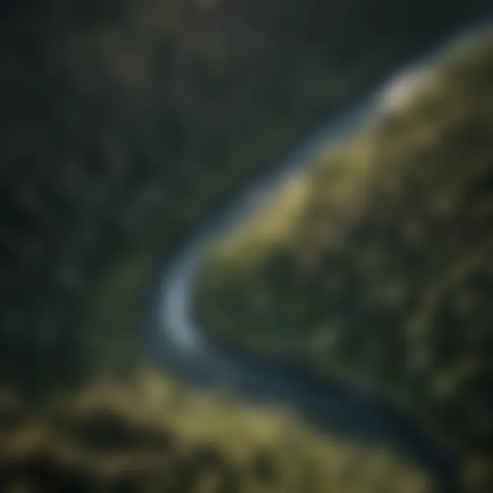 An aerial shot of the Lewis River and its surroundings, highlighting the geographical features of the Pacific Northwest.