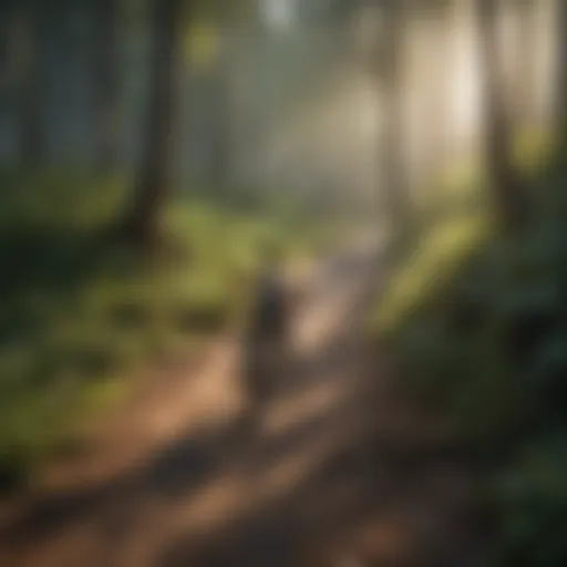 Scenic mountain bike trail winding through a lush forest